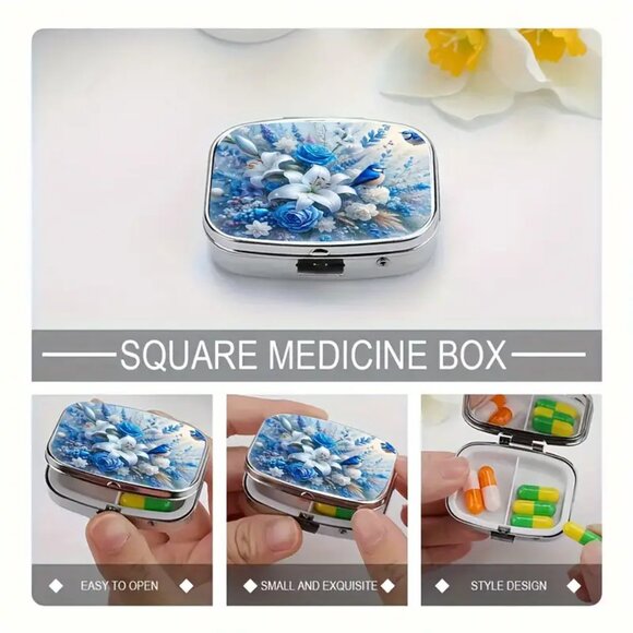 Blue Floral Pill Box - Picture 4 of 5